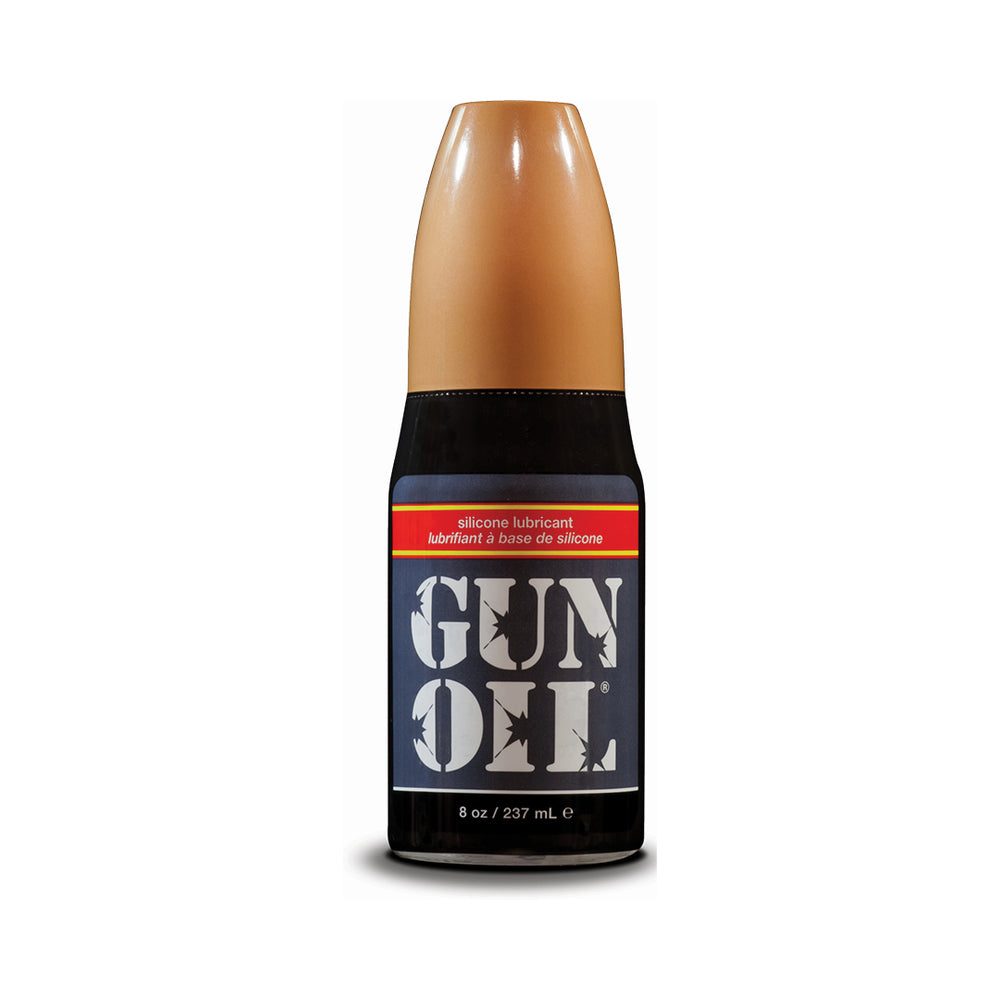 Gun Oil Silicone Lubricant 8 oz bottle with hypoallergenic, water-resistant formula and added Vitamin E and Aloe Vera for friction reduction and tissue protection