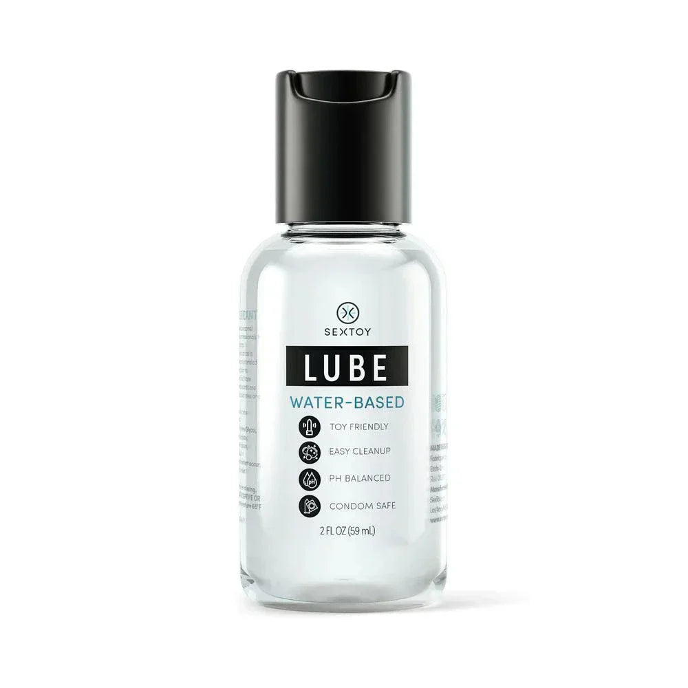 SexToy Lube water-based 2 oz bottle with toy-friendly, pH balanced, condom safe formula for easy cleanup.