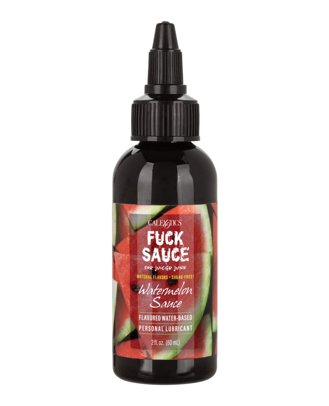 Fuck Sauce Watermelon flavored water-based personal lubricant in 2 oz black bottle with watermelon label
