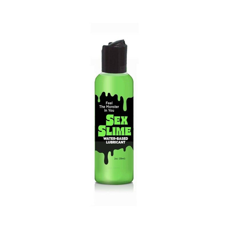 Sex Slime water-based lubricant green 2 oz bottle with black cap and dripping slime design