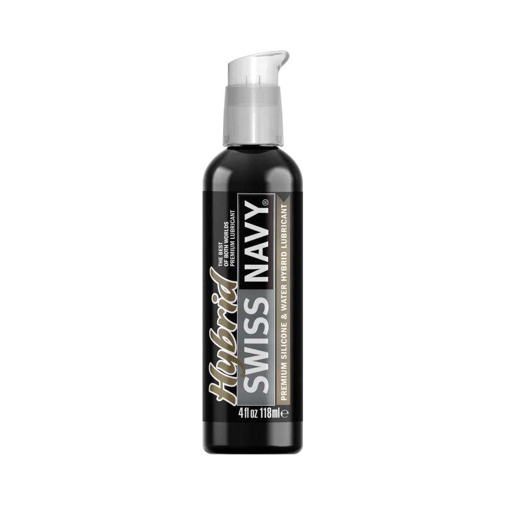 Swiss Navy Hybrid Lubricant 4 oz premium silicone and water-based personal lubricant bottle with pump dispenser