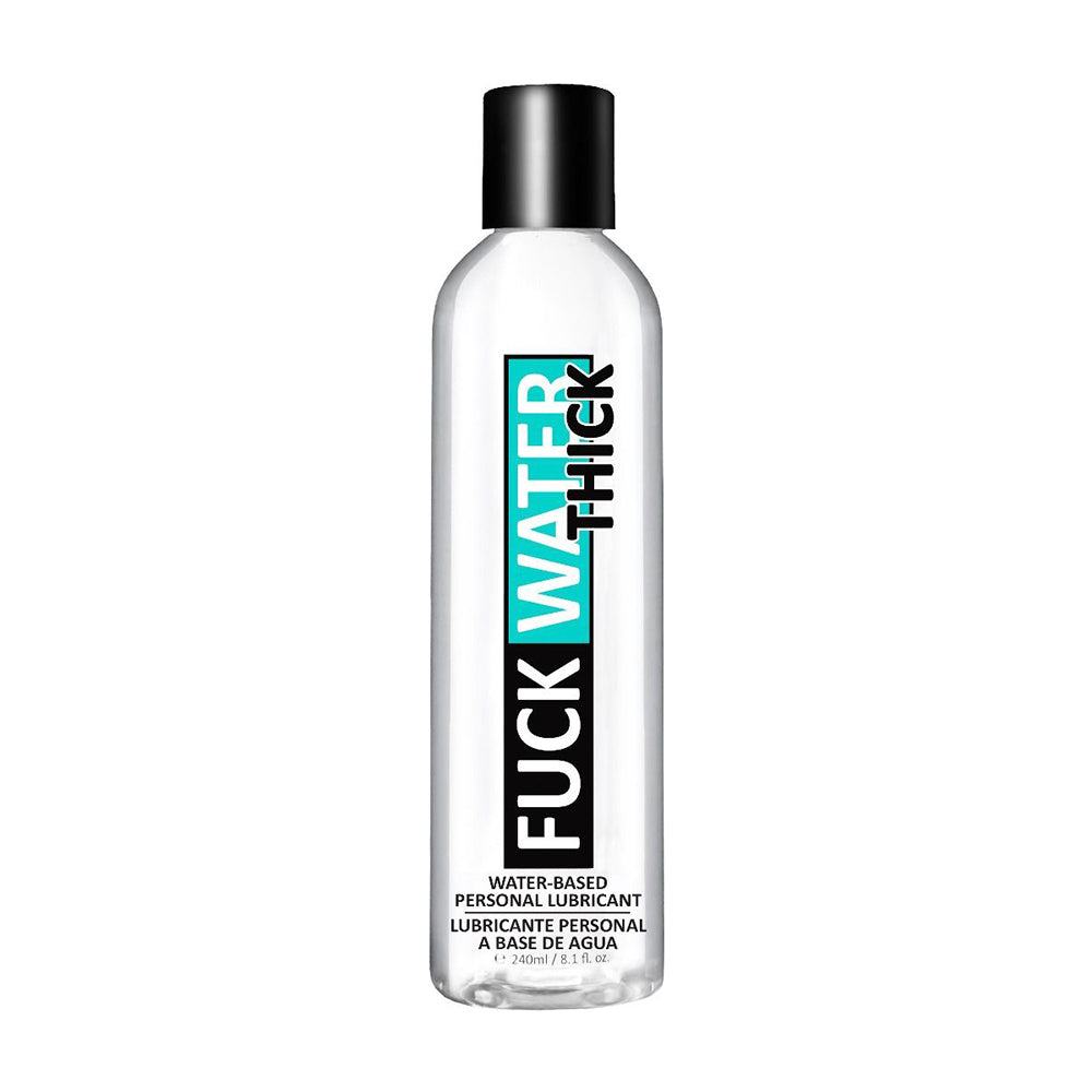 Bottle of Fuck Water Thick clear water-based personal lubricant 8 oz with black cap and bold label.