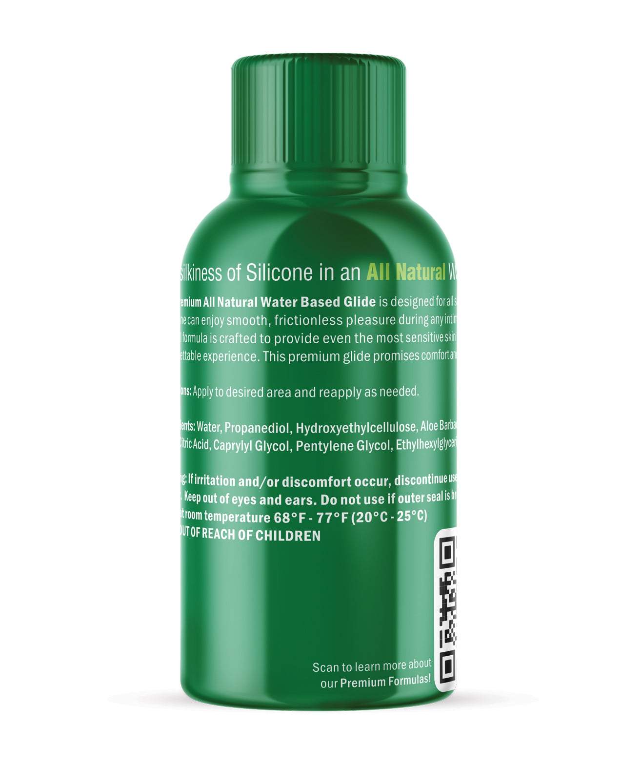 Green bottle of natural lubricant 1oz water based glide for sensitive skin and frictionless pleasure