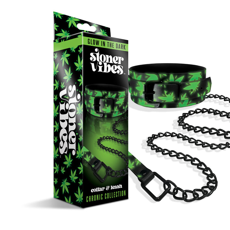 Stoner Vibes Chronic Collection Glow in the Dark Collar and Leash by Bondage & Fetish Toys