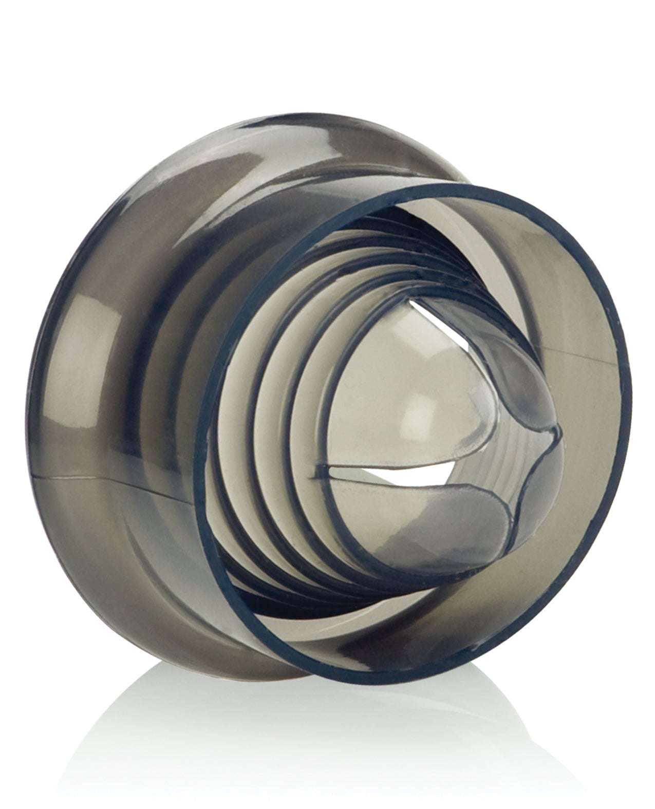 Universal silicone pump sleeve in smoke color, flexible and stretchy design for pump cylinders up to 3 inches diameter, soft silicone material, enhances pump performance and seal.