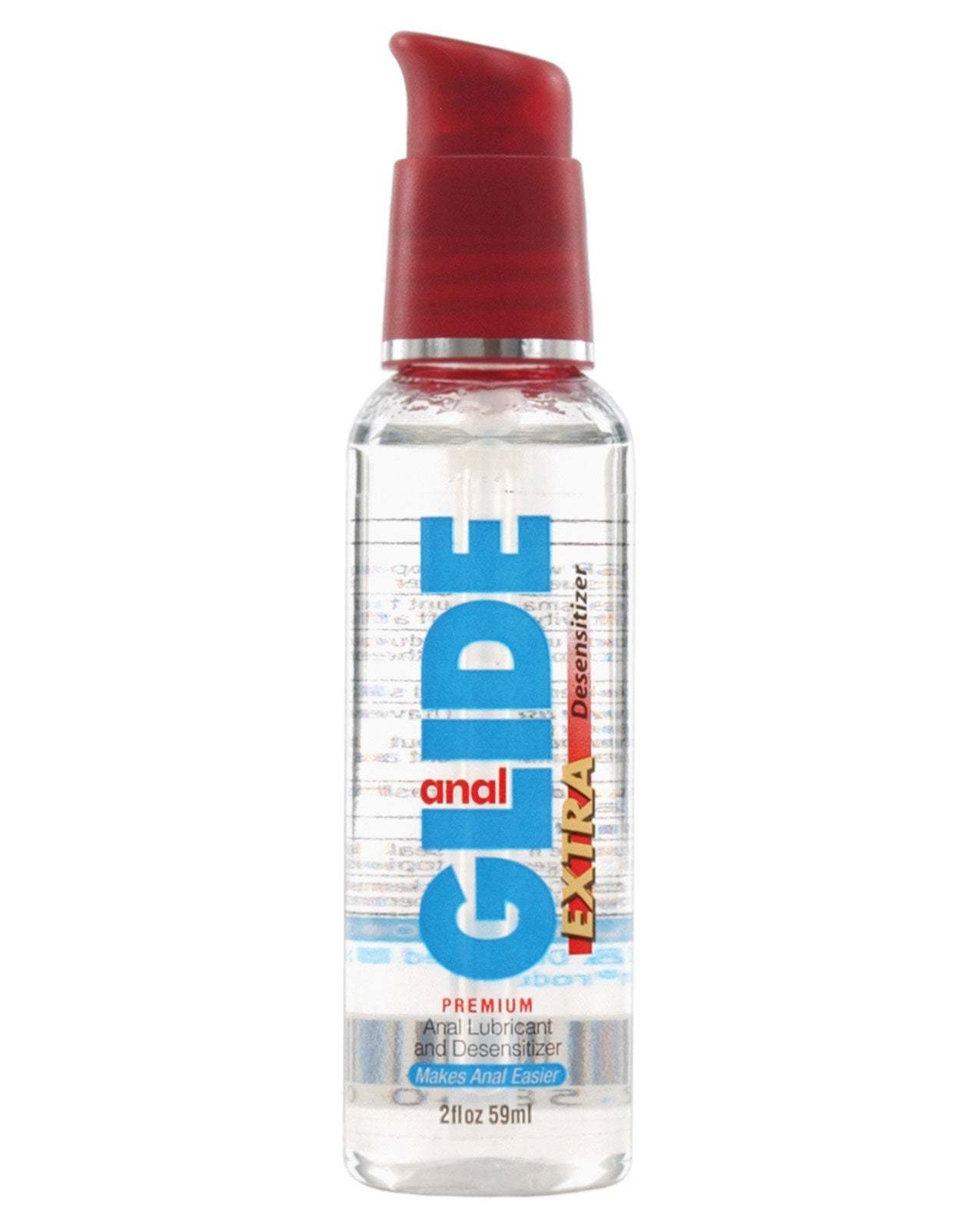 Anal Glide Extra 2 oz pump bottle water-based lubricant and desensitizer for enhanced comfort during anal play