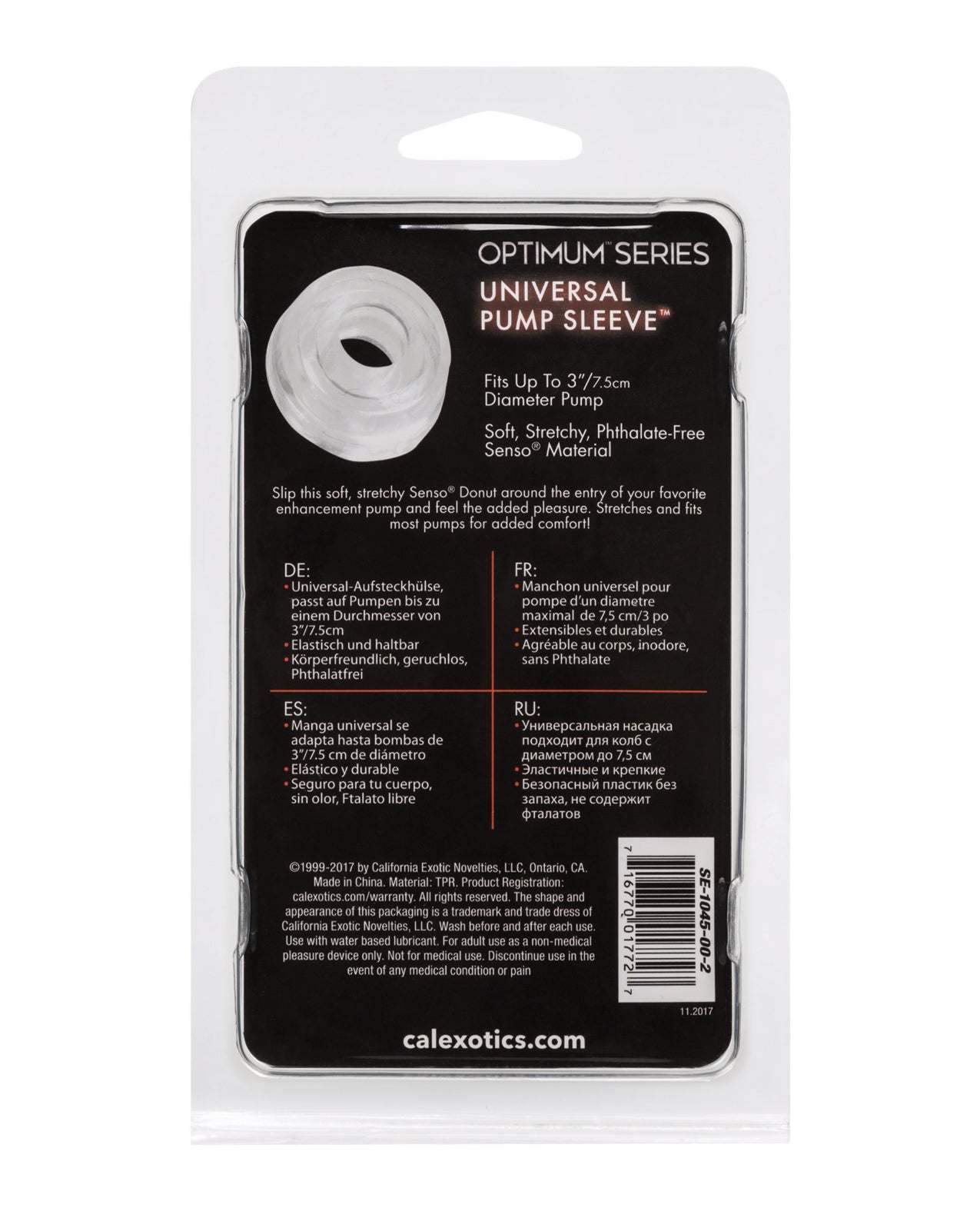 Universal Pump Sleeve packaging showing a soft, stretchy donut-style sleeve fitting pumps up to 3.25 inches, designed for comfort and secure fit.