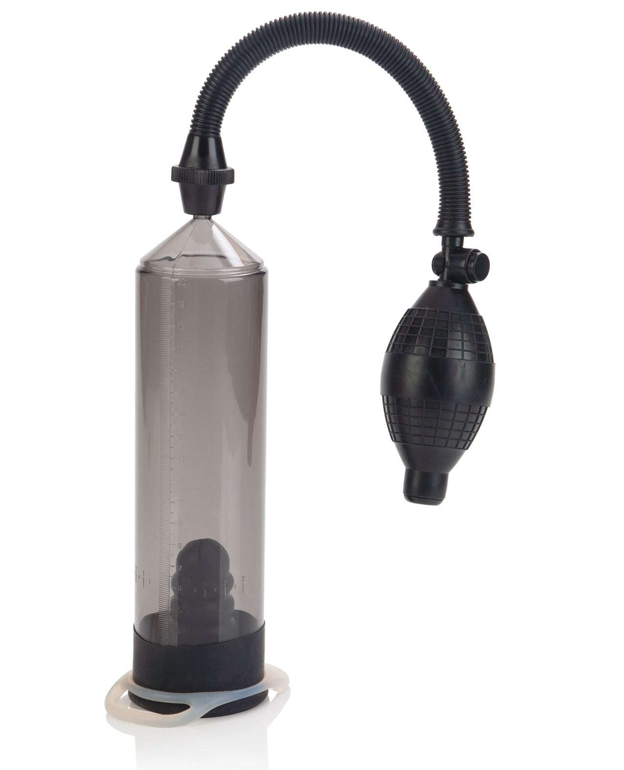 Precision Pump with clear cylinder, measurement markings, flexible hose, and black hand pump bulb for personal enhancement.