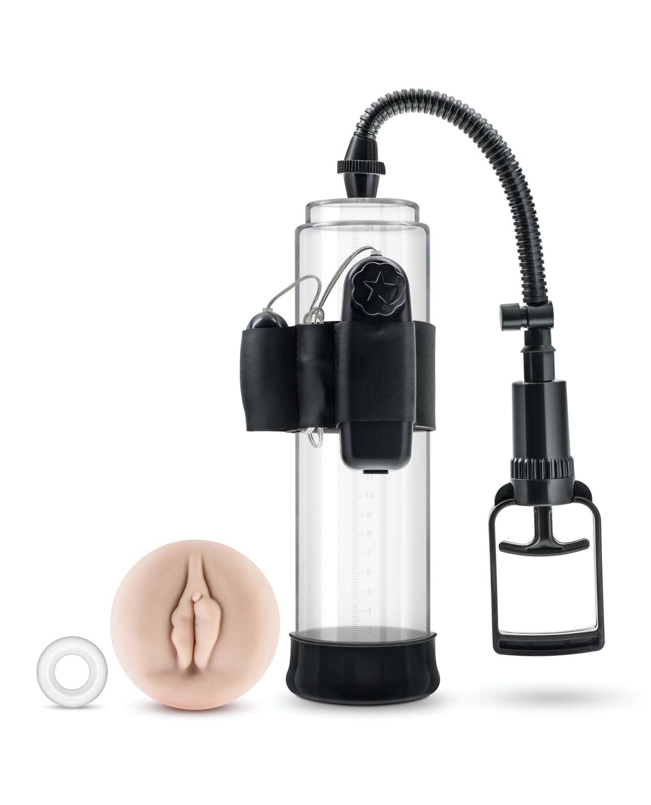Clear Performance Vx 4 male enhancement pump system with trigger pump, vacuum chamber, and realistic silicone pump sleeve