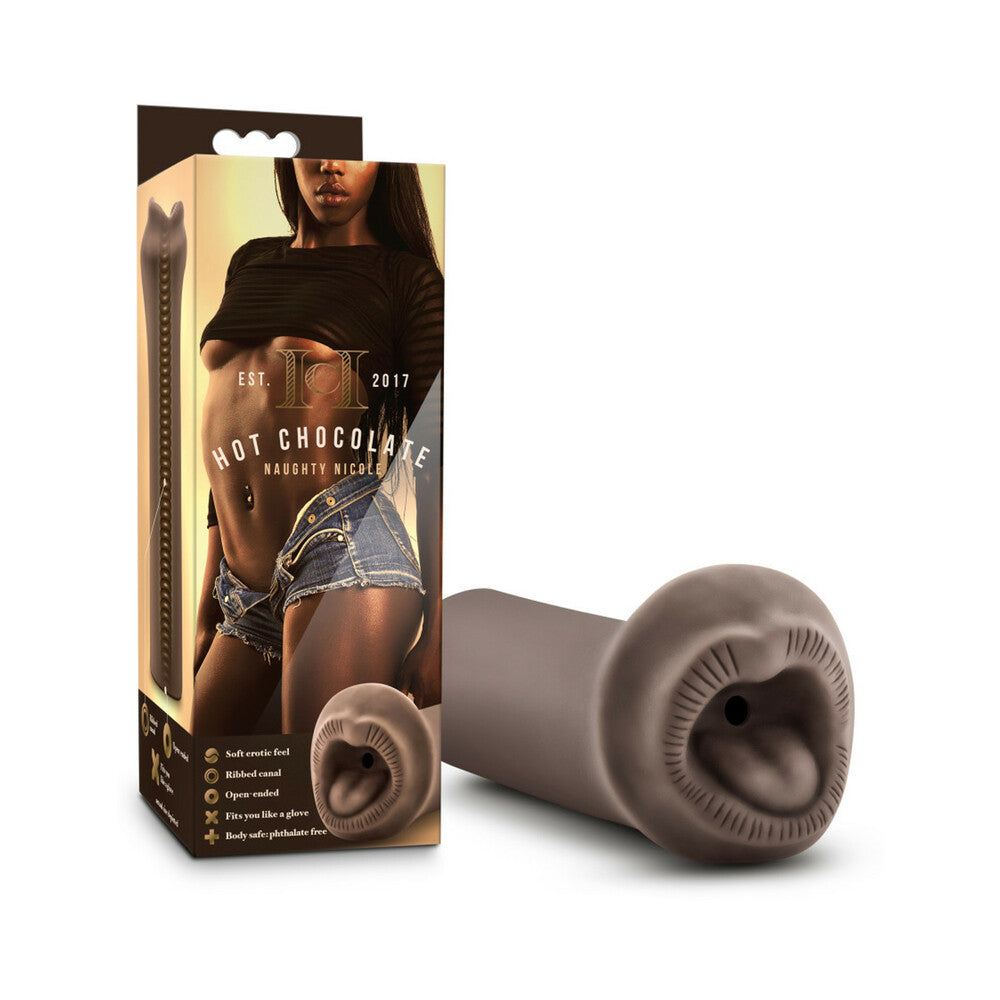 Hot Chocolate Naughty Nicole oral stroker in brown with soft, realistic TPE material and sensual tight mouth design.
