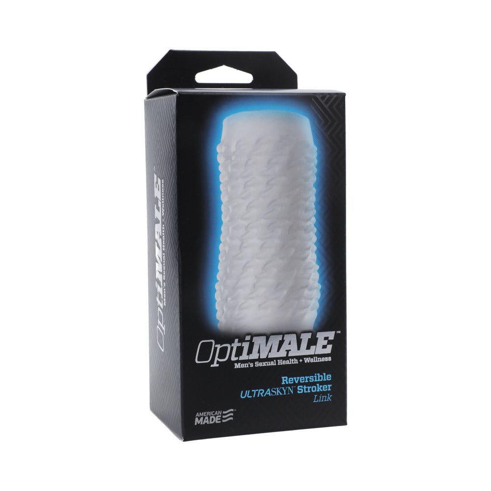 OptiMALE Reversible UR3 Stroker in clear with dual textured ultra-realistic 5-inch design and travel storage box