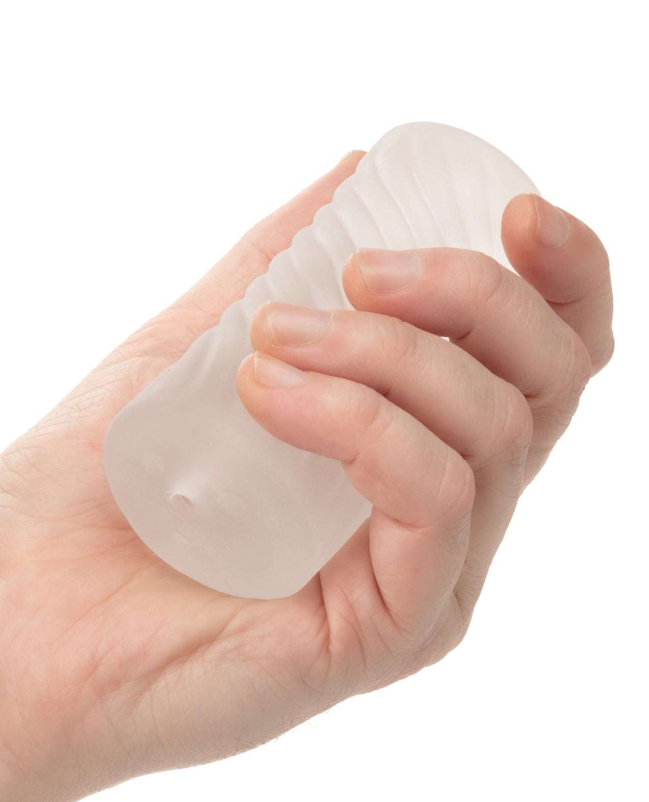 Clear Pop Sock! Beaded textured stroker held in hand for solo pleasure and stimulation