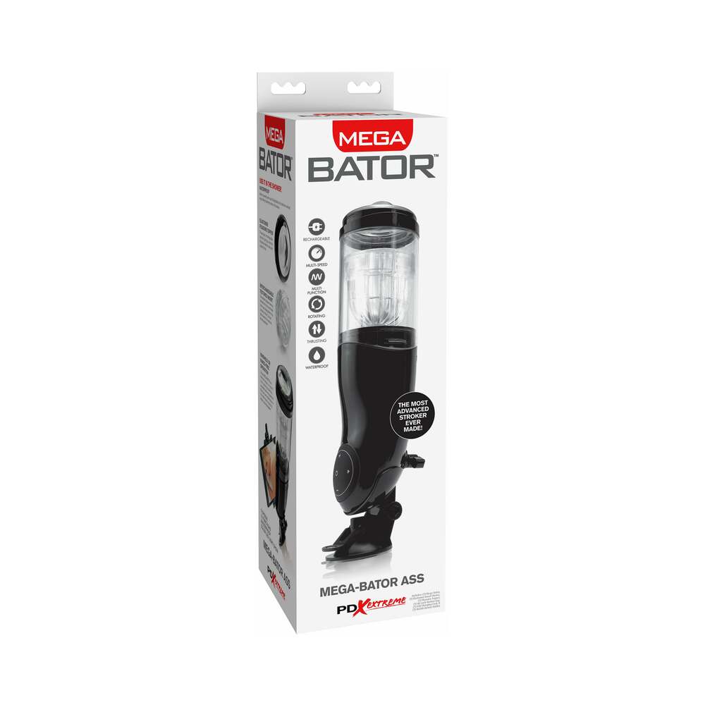 PDX Mega-Bator Ass Rechargeable Rotating Thrusting Stroker With Hands-Free Suction Cup Clear/Black by Masturbators and Strokers