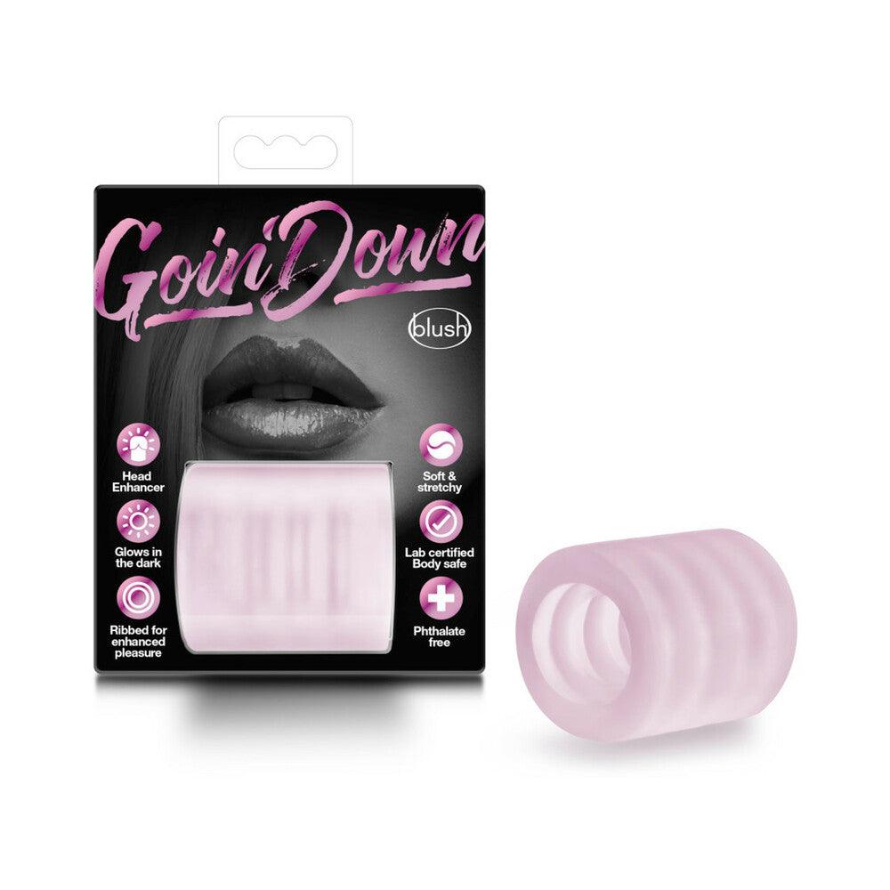 X5 Men Goin' Down pink oral stroker with ribbed interior, stretchy TPE material, glows in the dark, and body-safe design