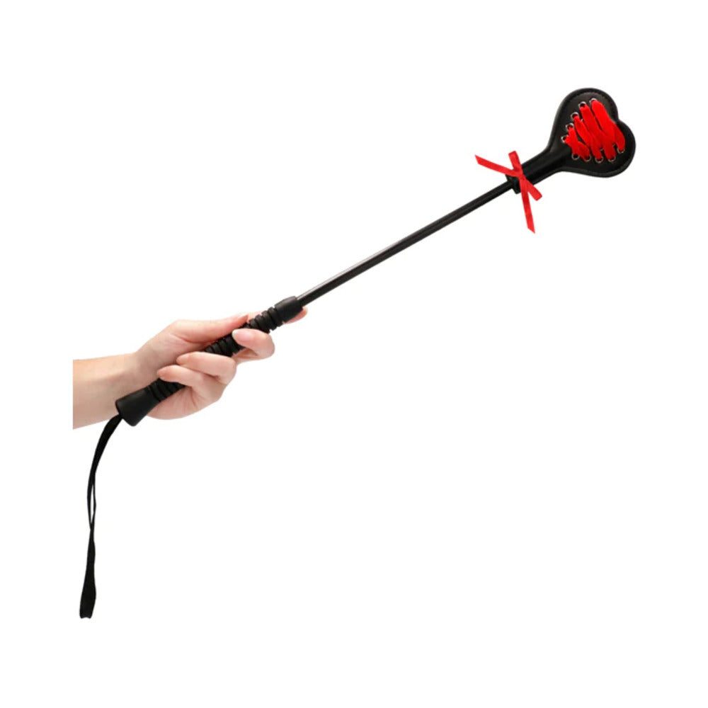 Ouch! Laced-Up Heart Crop Black/Red Large by Bondage & Fetish Toys