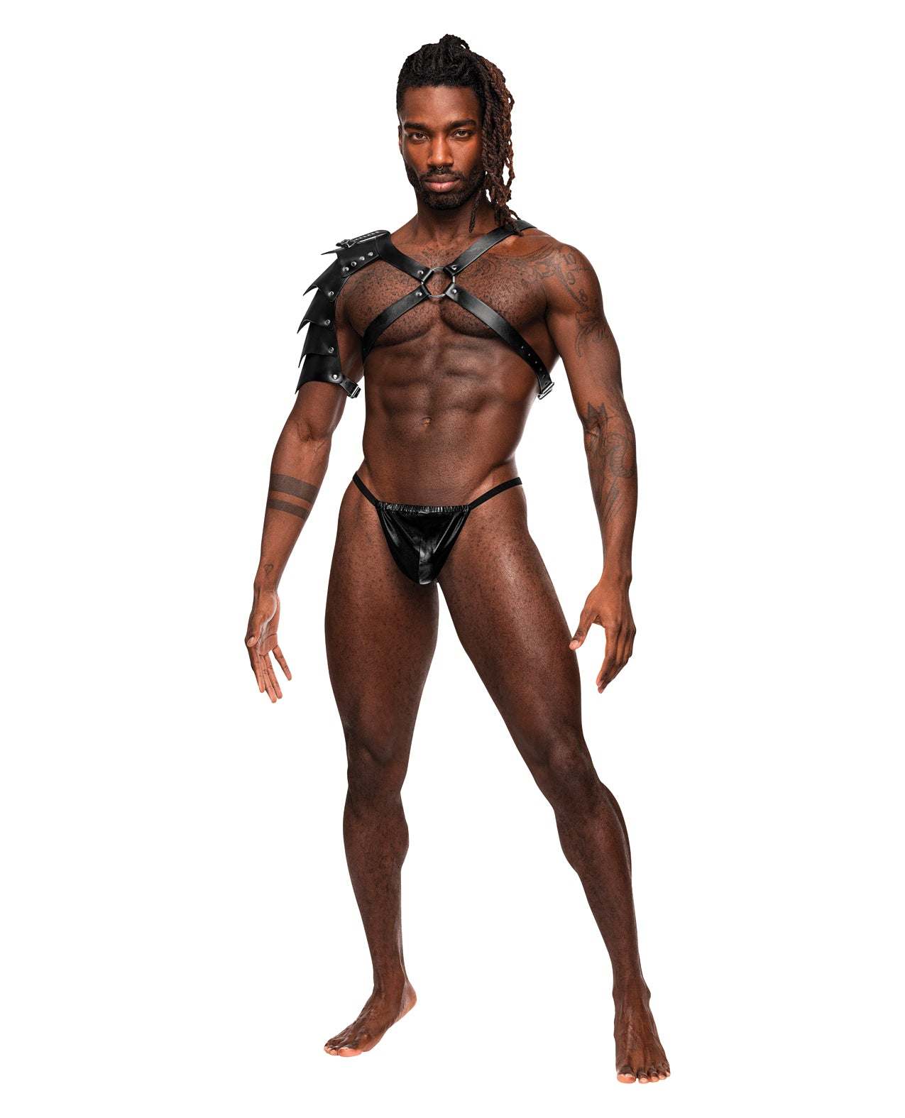 Aquarius PU Leather Chest Harness w/Half Sleeve Black O/S by Apparel