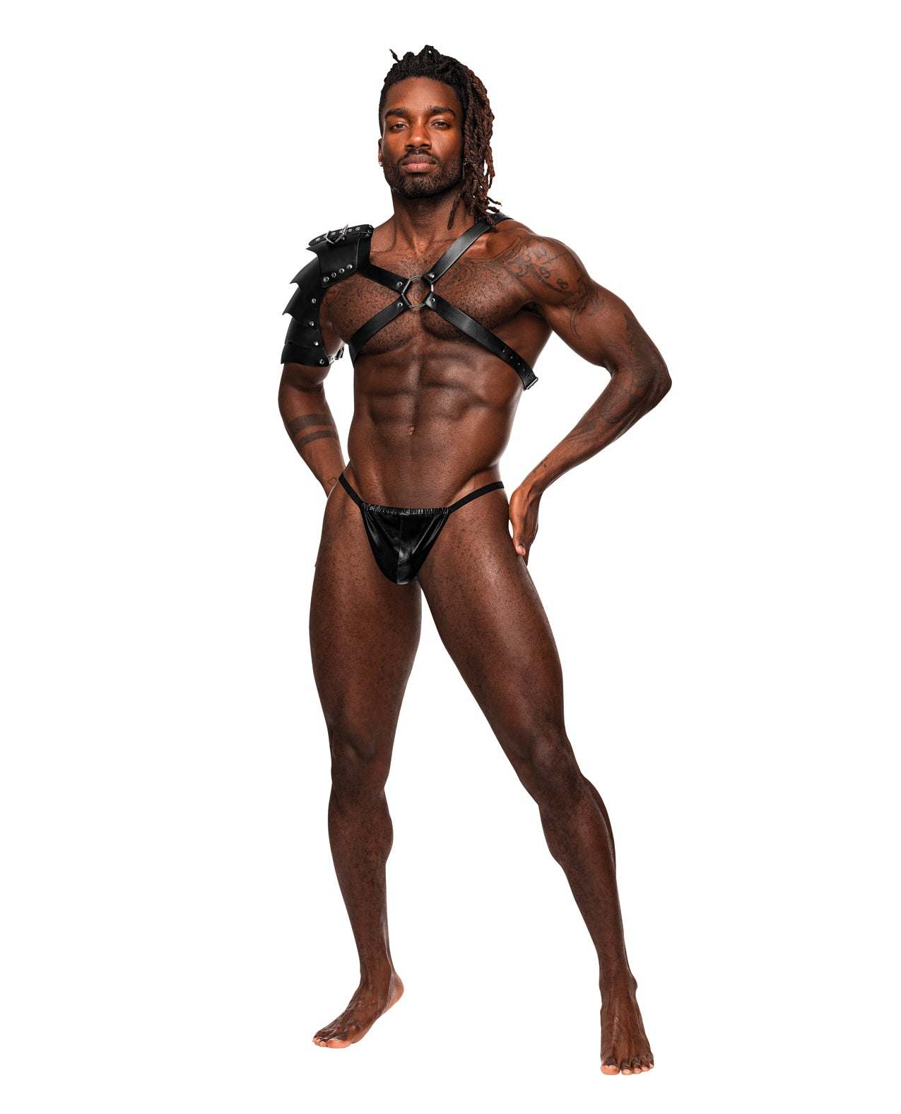 Aquarius PU Leather Chest Harness w/Half Sleeve Black O/S by Apparel