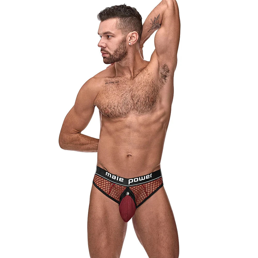 Male Power The Ultimate Duo CRB Cock Ring Thong & Black Cock Ring Burgundy L/XL by Apparel