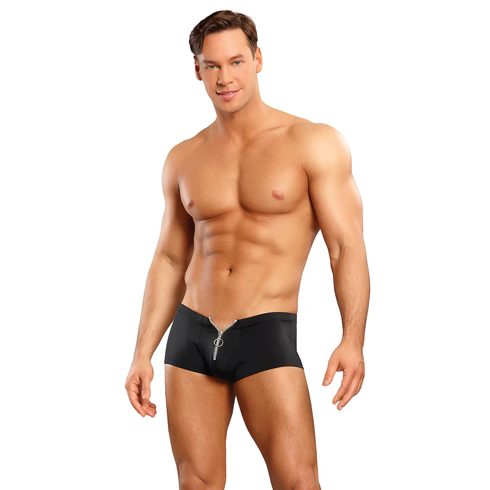 Male Power The Ultimate Duo CRR Zipper Short & Red Cock Ring Black S/M by Apparel