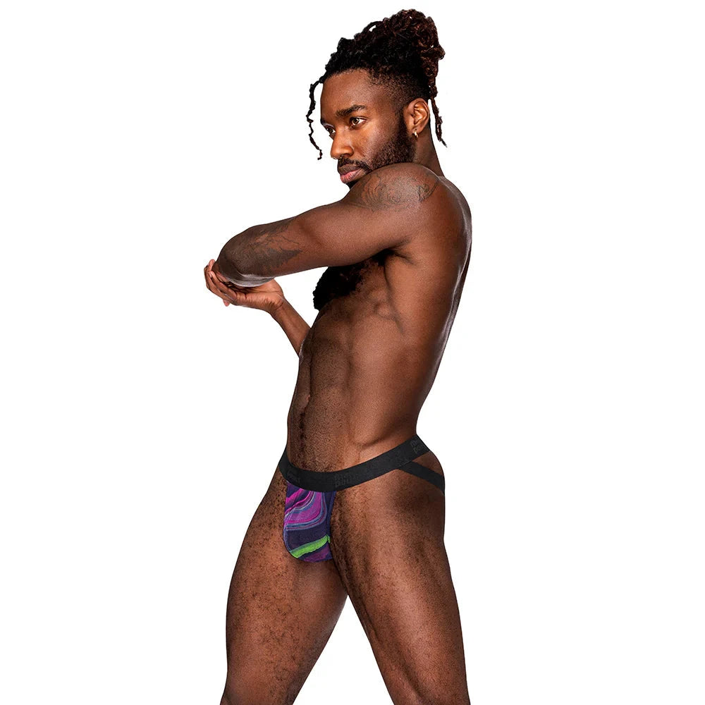 Male Power The Ultimate Duo CRB Strappy Jock & Black Cock Ring Print L/XL by Apparel