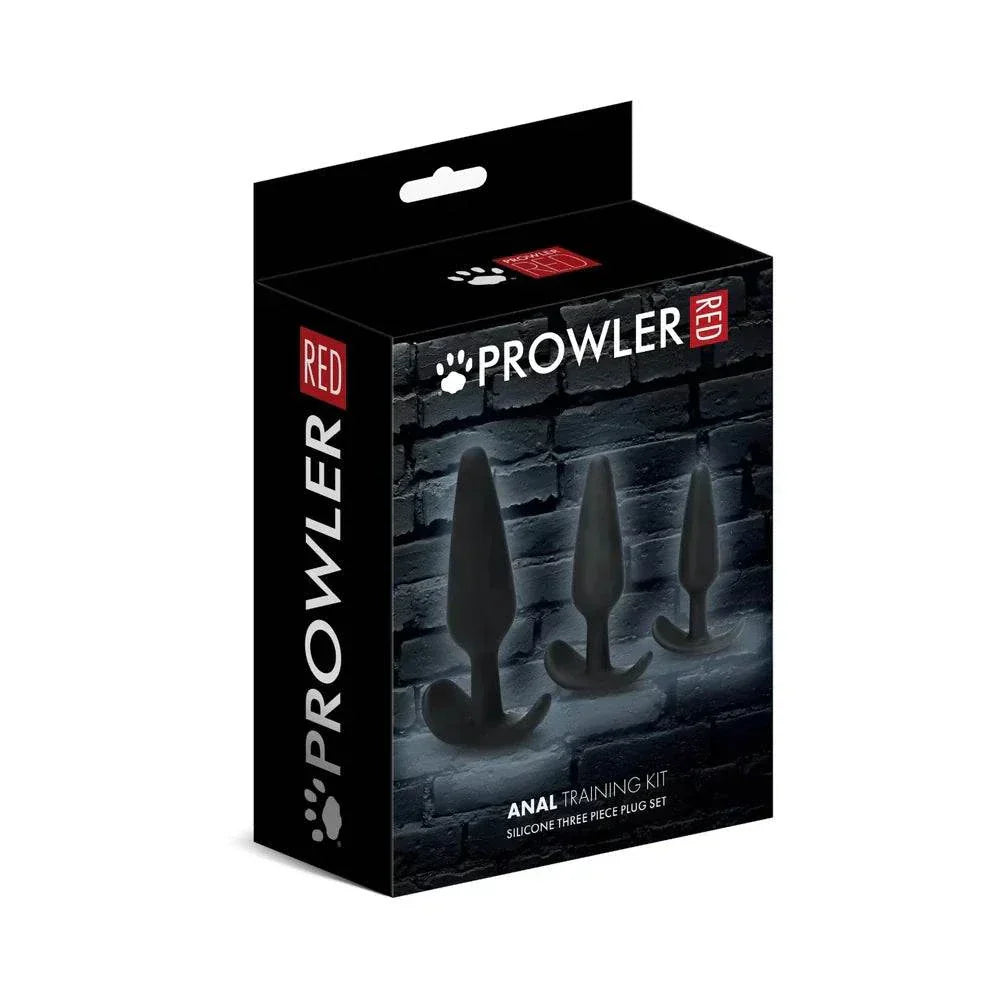 Prowler RED Anal Training Kit packaging with three sizes of black silicone plugs.