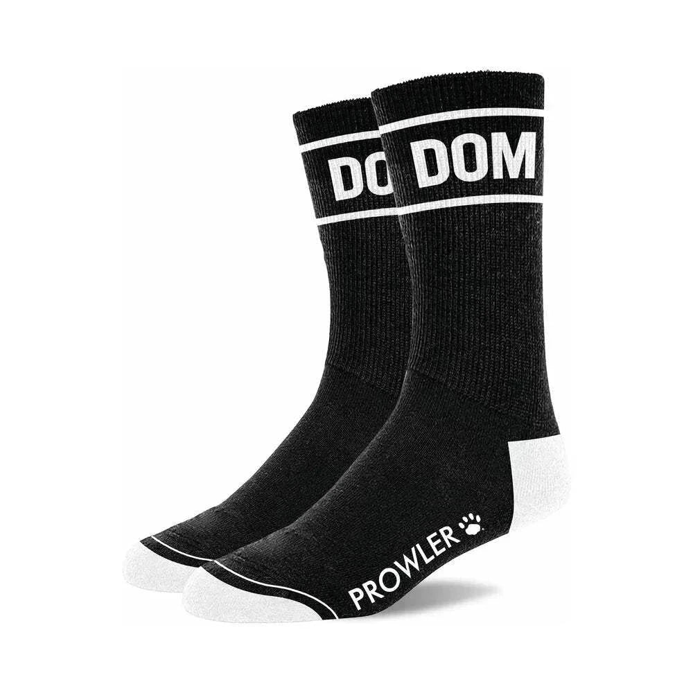 Black and white Prowler RED Collection men's novelty socks with bold typography and contrasting toes and heels