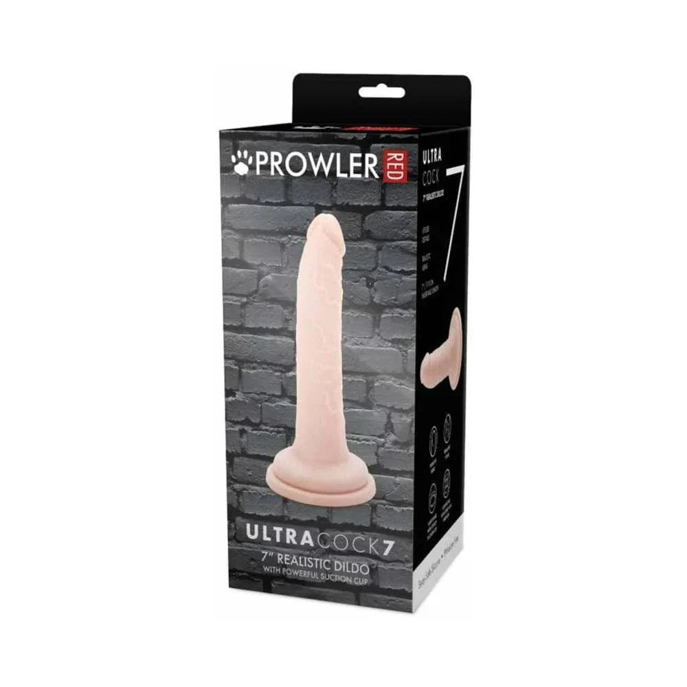 Prowler RED Ultra Cock 7 inch realistic vanilla-colored dildo with lifelike texture and suction base in retail packaging
