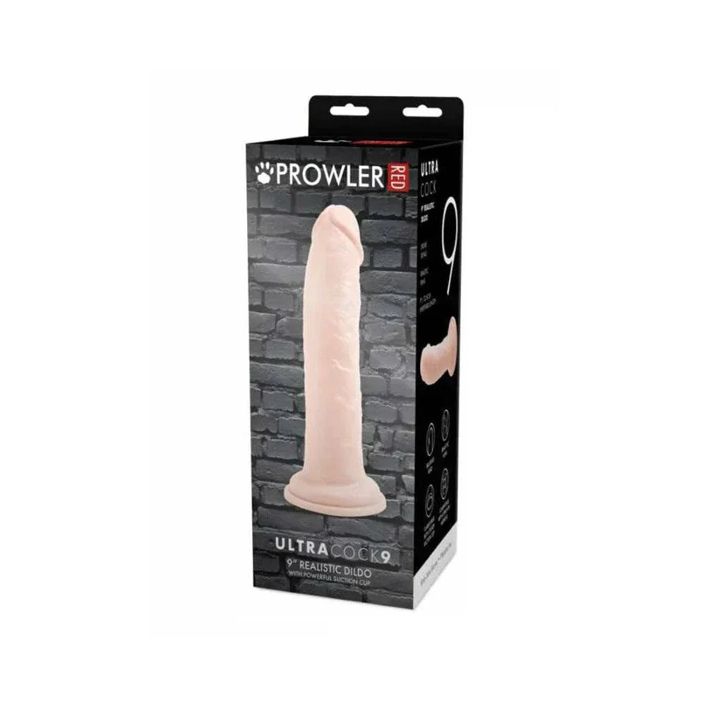 Prowler RED Ultra Cock 9-inch realistic vanilla dildo with suction base in packaging