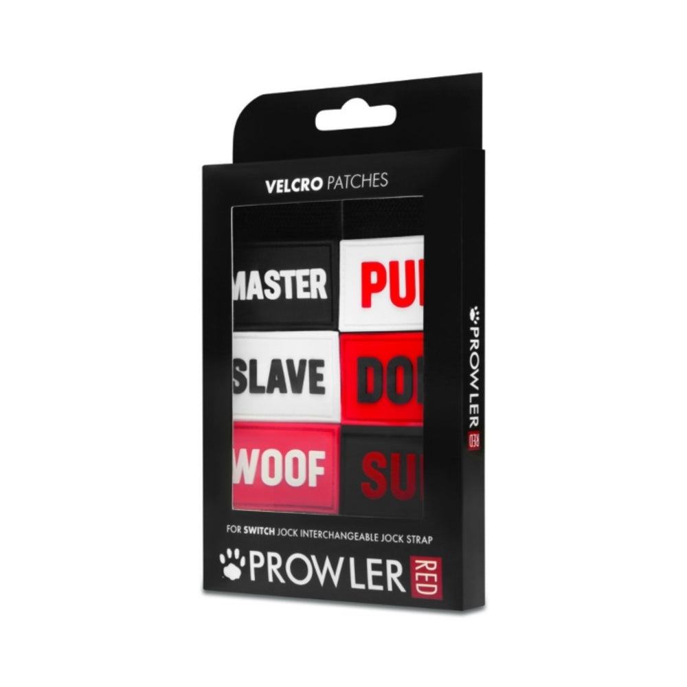 Prowler RED Switch jock badges pack with bold, interchangeable velcro patches featuring provocative text for customizable intimate wear.