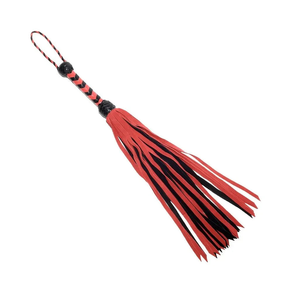 Prowler RED Flogger 33-inch black and red leather flogger with braided handle for BDSM and sensation play