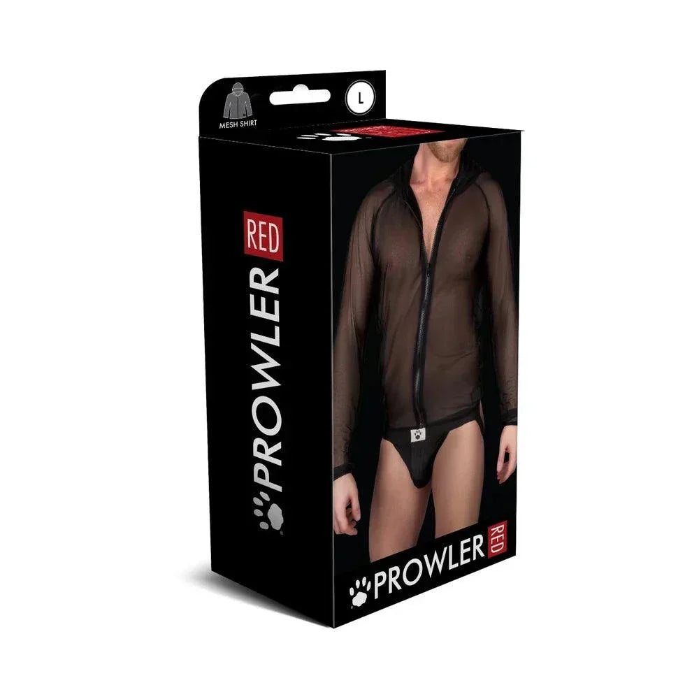 Prowler RED Mesh Hoodie black breathable lightweight mesh zip-up hoodie packaging box with male model wearing it