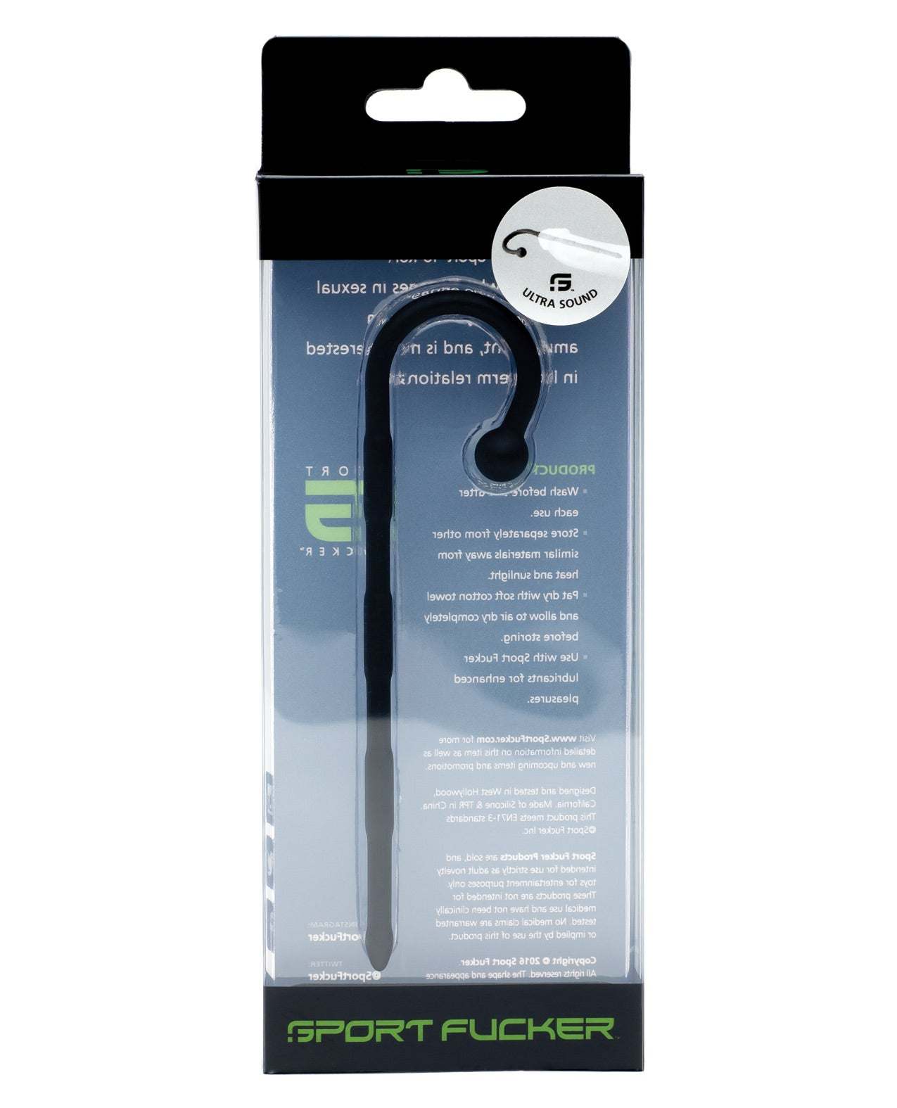 Sport Fucker Ultra Sound premium performance athletic wear packaging with black sports accessory inside