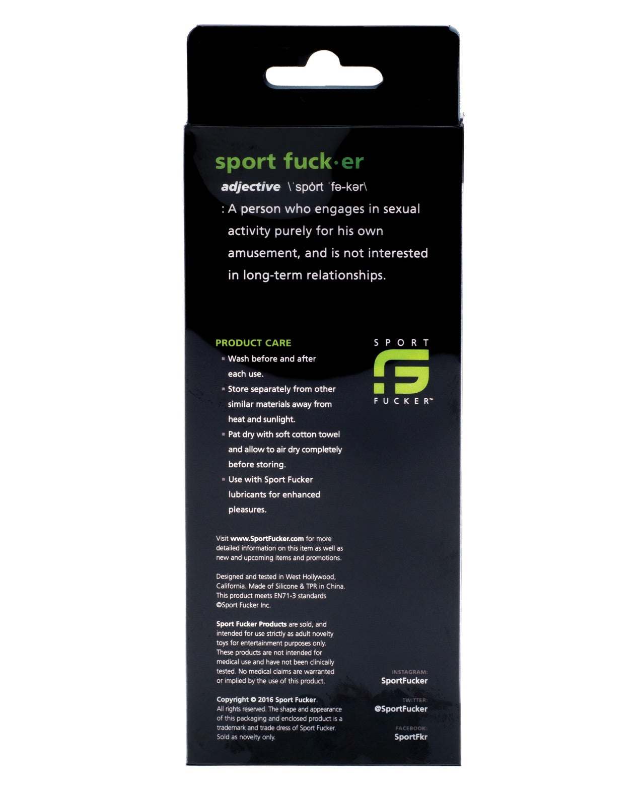 Sport Fucker Ultra Sound product care and information packaging with brand logo and instructions