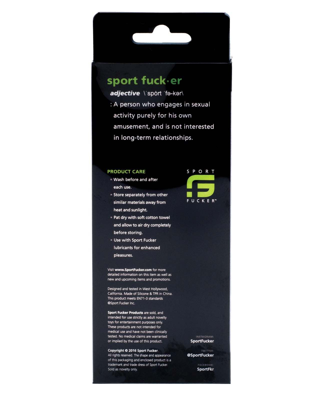 Sport Fucker Ultra Sound packaging showing product care and brand details