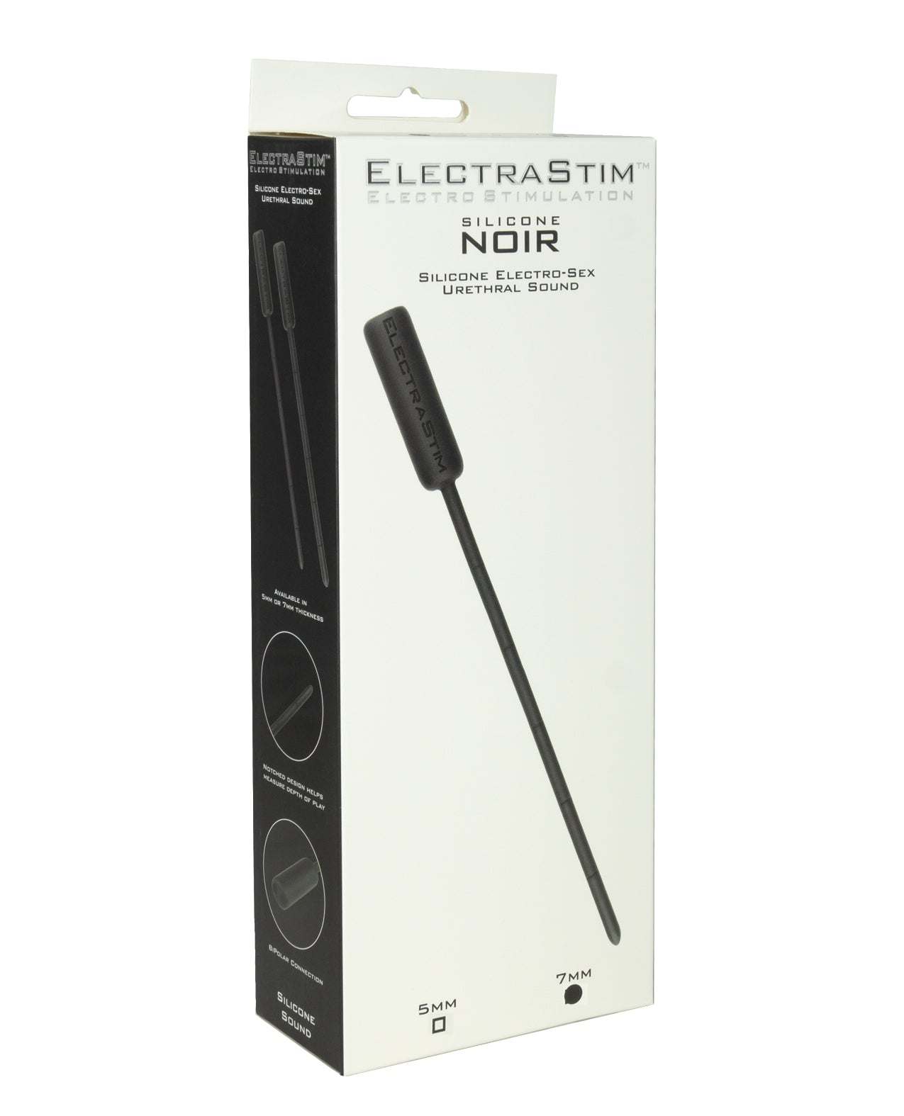 ElectraStim Silicone Noir flexible electro urethral sound 7mm in white and black packaging