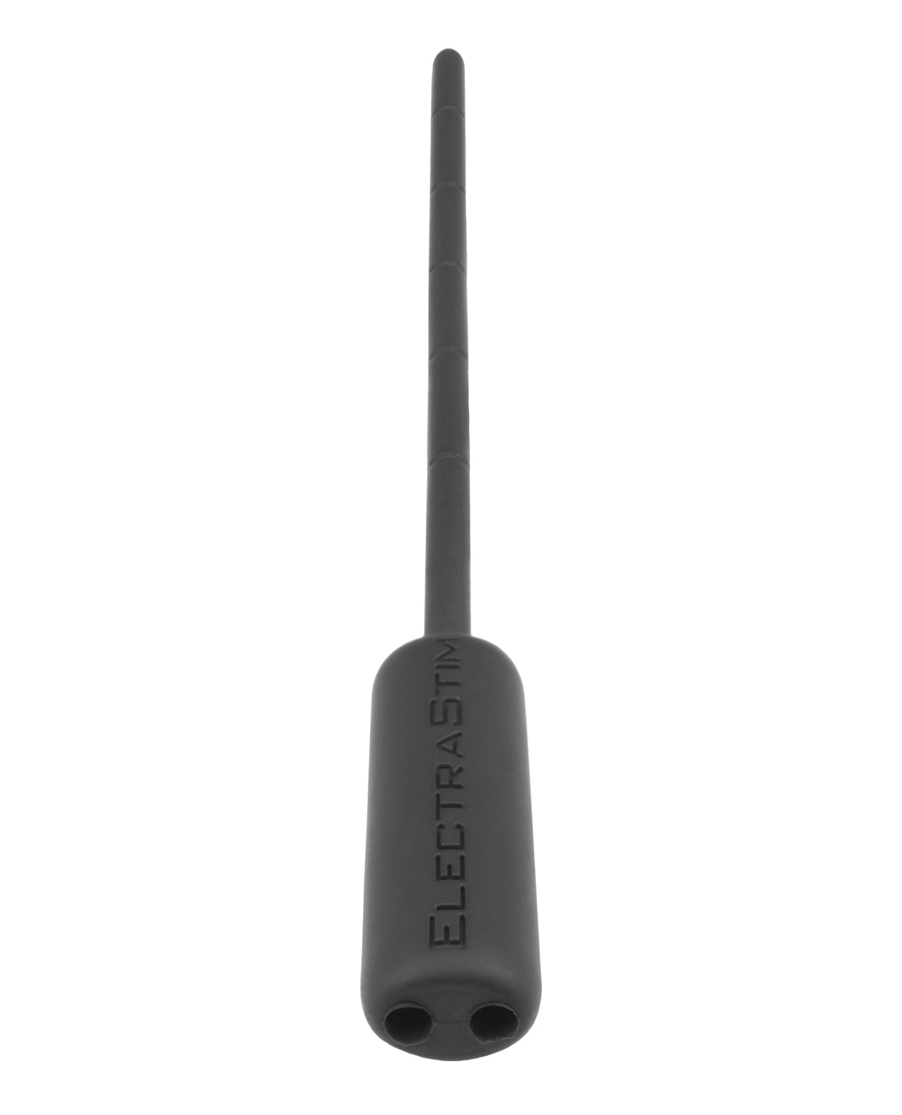 ElectraStim Silicone Noir flexible 7mm electro sound made of conductive silicone with measurement notches and bipolar design for intimate electro stimulation.