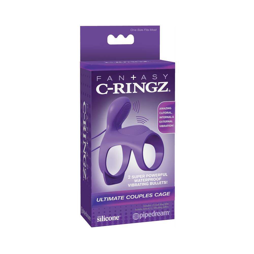 Purple Fantasy C-Ringz Ultimate Couples Cage vibrating cock sheath with dual powerful bullets for clitoral and internal stimulation