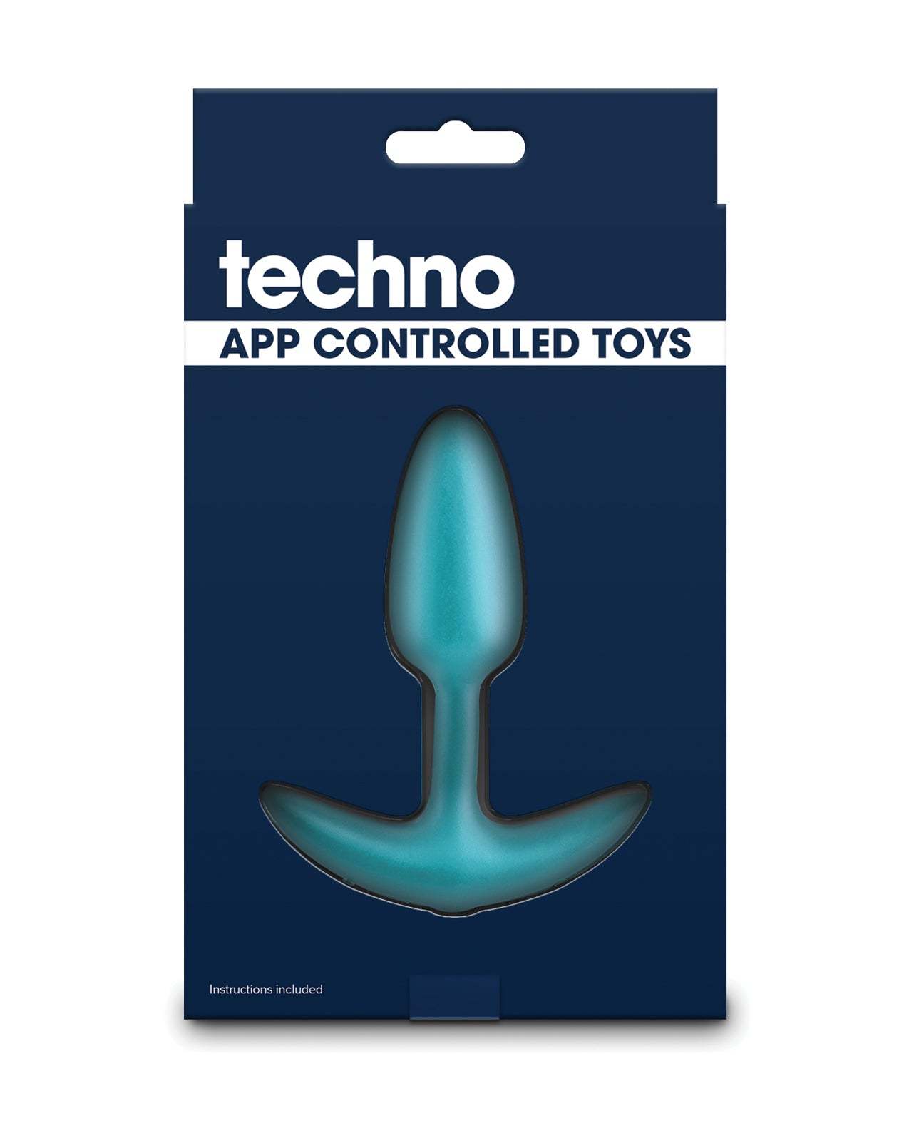 Techno Trance app controlled blue vibrating anal plug with remote in packaging
