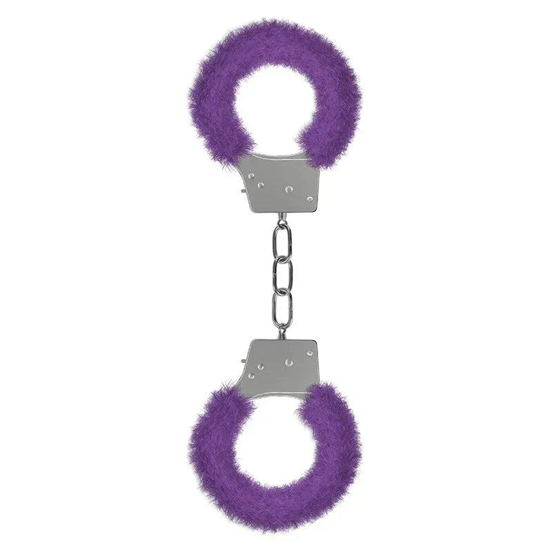 Ouch Beginner's Furry Handcuffs with soft purple faux fur and quick-release metal locks for comfortable beginner restraint