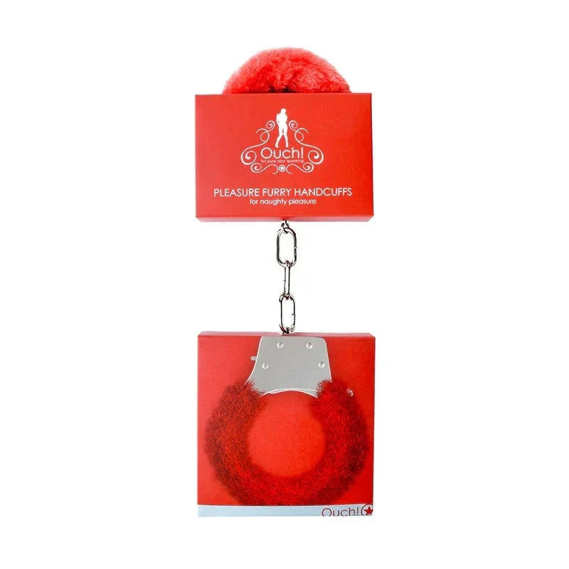 Ouch! Pleasure Furry Handcuffs With Quick-Release Red by Bondage & Fetish Toys