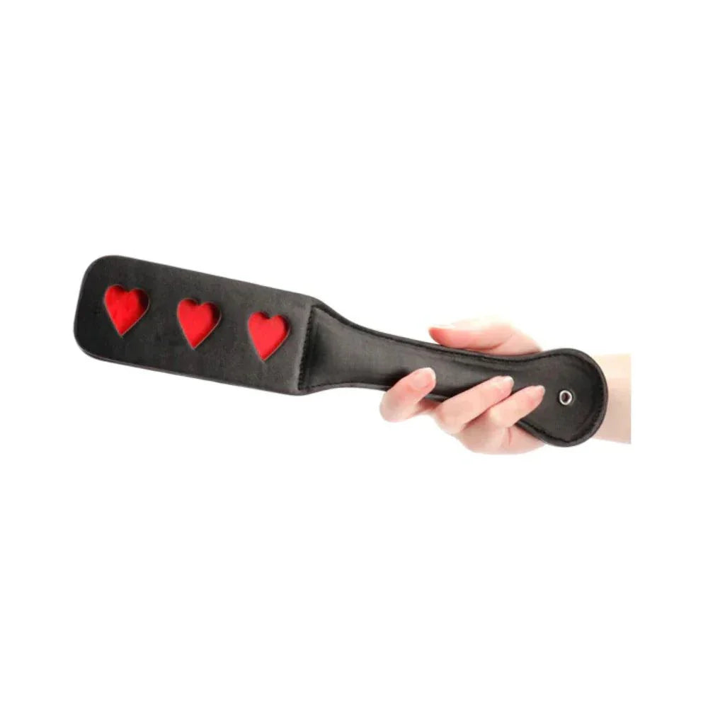 Ouch! Heart Pattern Paddle Black by Bondage & Fetish Toys