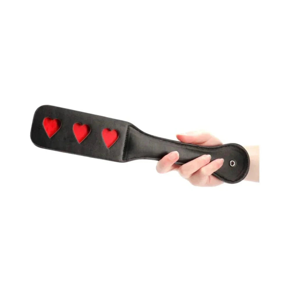 Ouch! Heart Pattern Paddle Black by Bondage & Fetish Toys