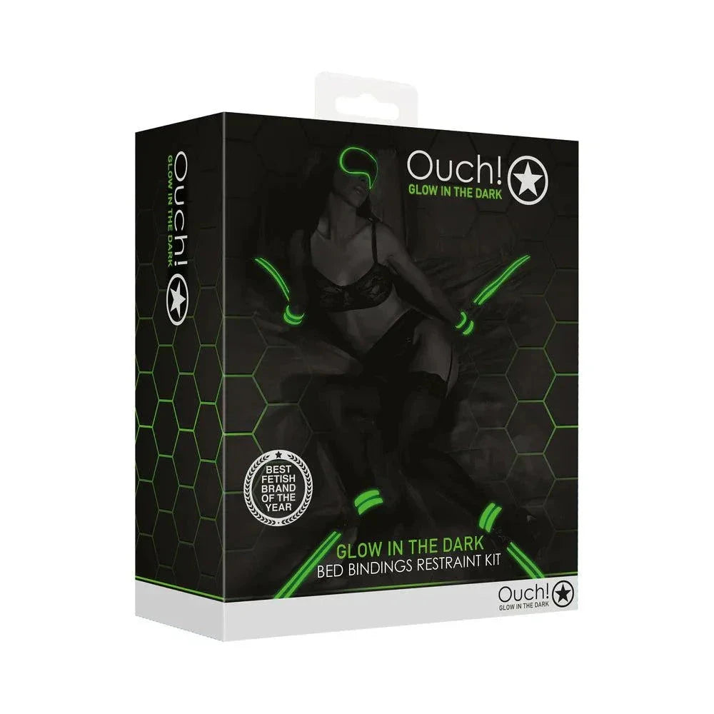 Ouch! Glow in the Dark Bed Bindings Restraint Kit Neon Green by Bondage & Fetish Toys