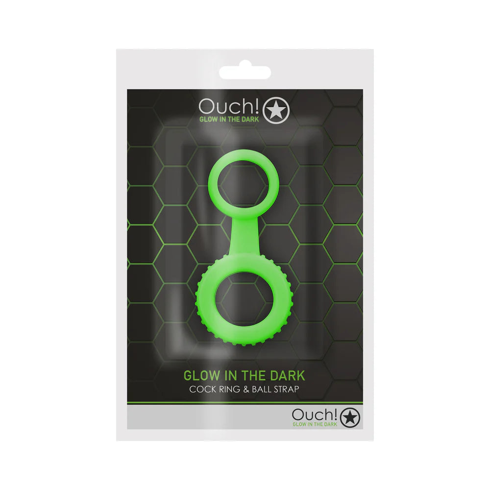 Ouch! Glow in the Dark Cockring & Ball Strap Neon Green by Cock & Balls