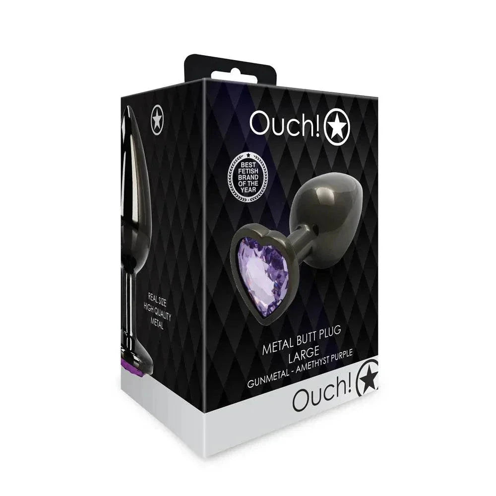 Ouch! Heart Gem Butt Plug Large Gunmetal/Amethyst by Anal Toys & Stimulators