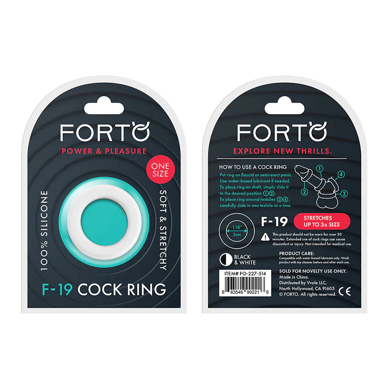 Forto F-19 Liquid Silicone 2-Tone Cockring Black/White by Cock & Balls