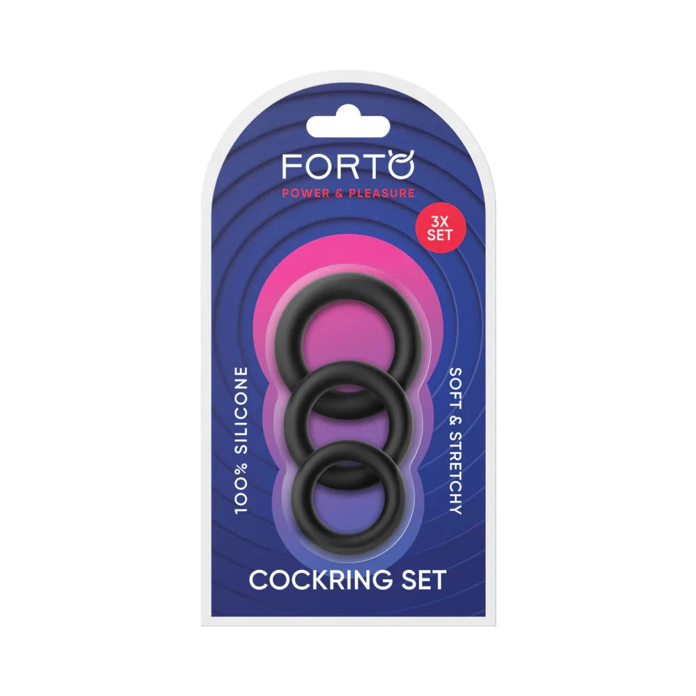 Forto F-39: Trio Cockring Set Black by Cock & Balls