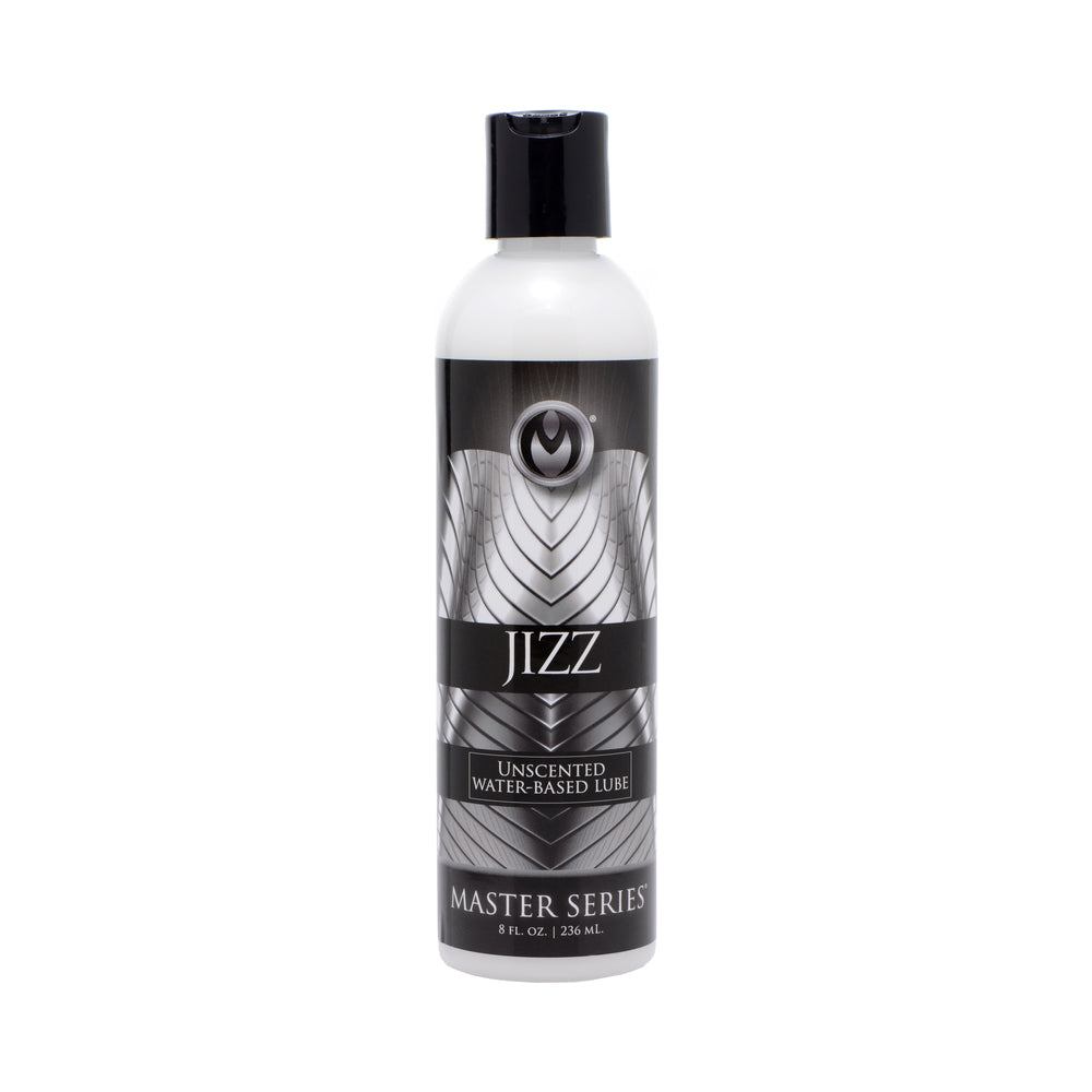 Master Series Jizz unscented water-based lubricant bottle, 8 fl oz, white creamy formula, non-staining and slick