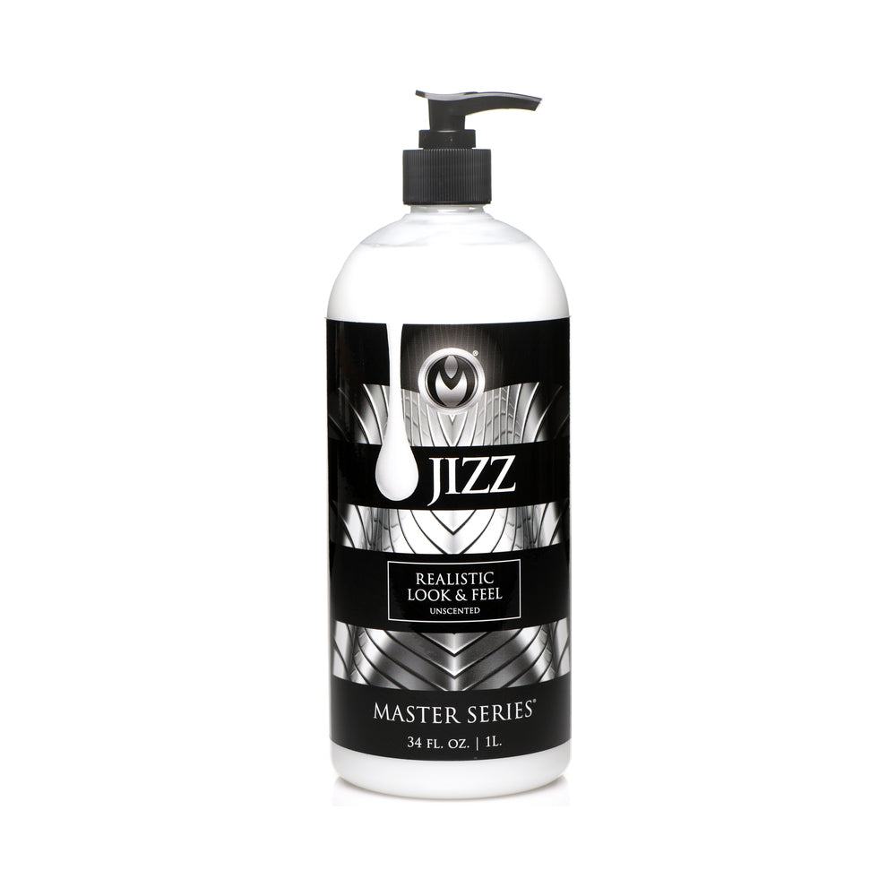 34 oz bottle of Master Series Unscented Water-Based Jizz Lubricant with realistic look and feel label
