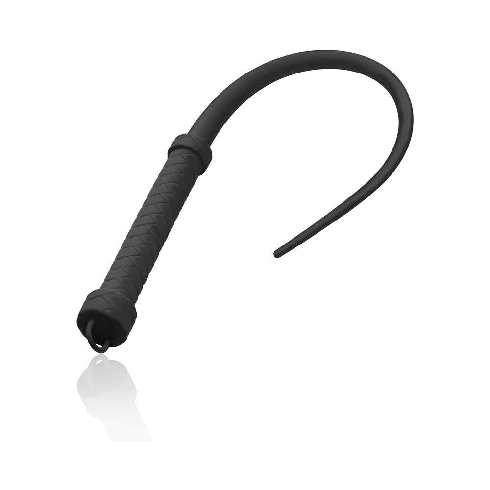 Master Series Viper Tail black silicone whip with textured handle and flexible tail for precise impact.